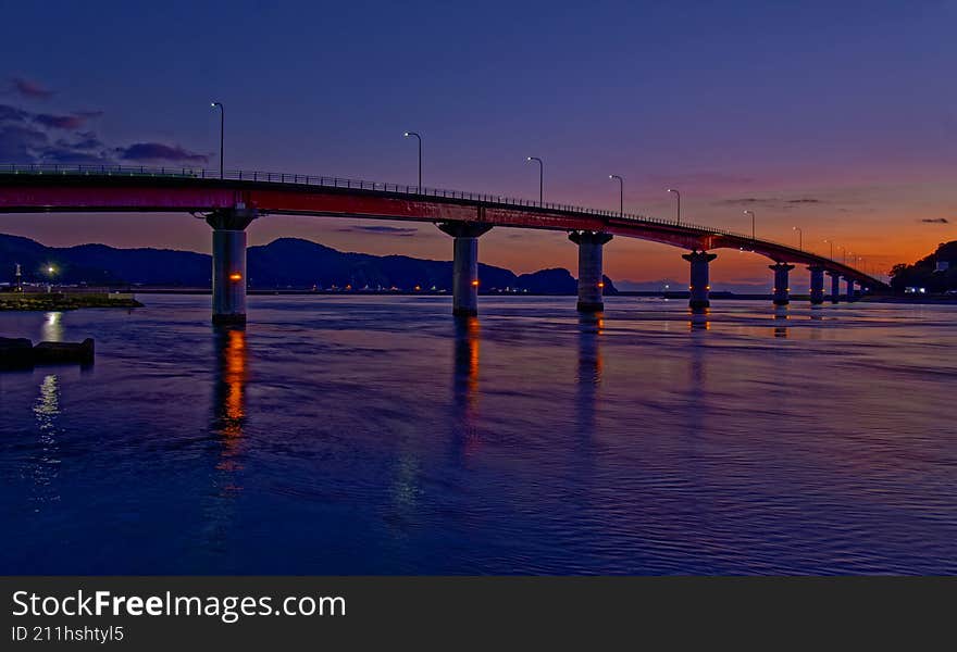 Bridge Over The Sea At Sunset In Japan – Evening Sky And Reflections
