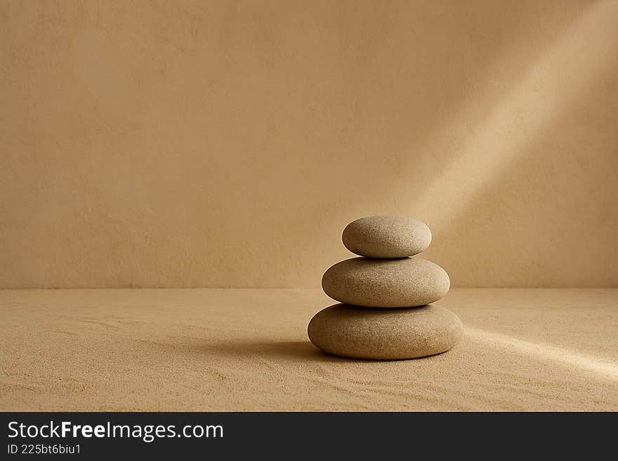 Zen Stones Stacked in Balance with a Beam of Light