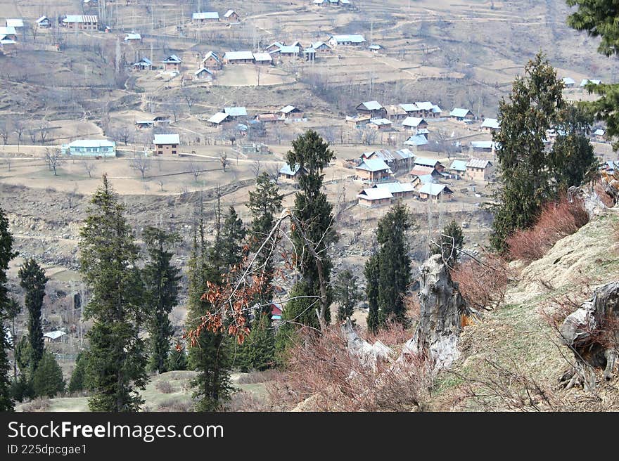 The scattered dwellings in a forest area, Kashmir