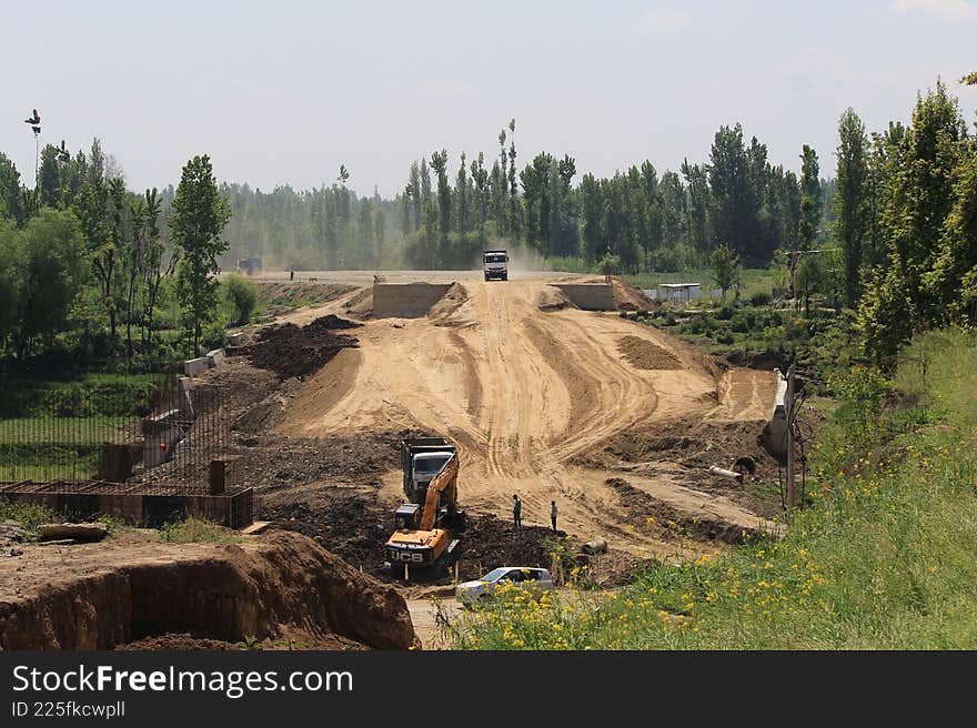 Road under construction in a mountainous region
