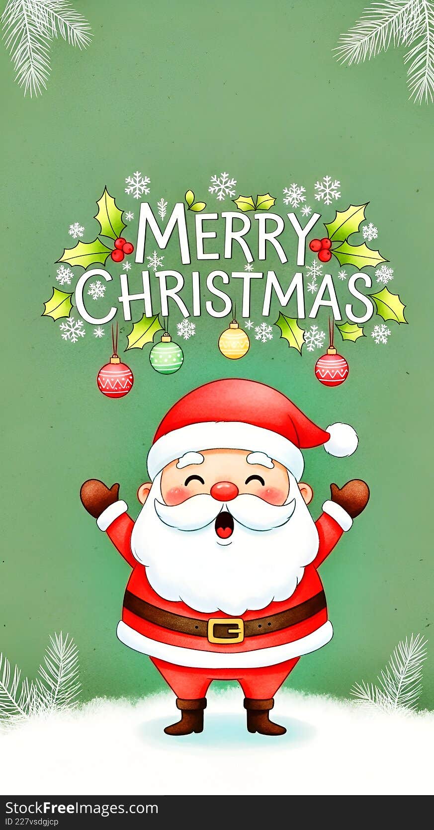 Santa Claus in Snow with MERRY CHRISTMAS Text