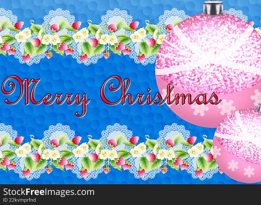 Merry Christmas written on Deep Blue Background with lamps and flowers