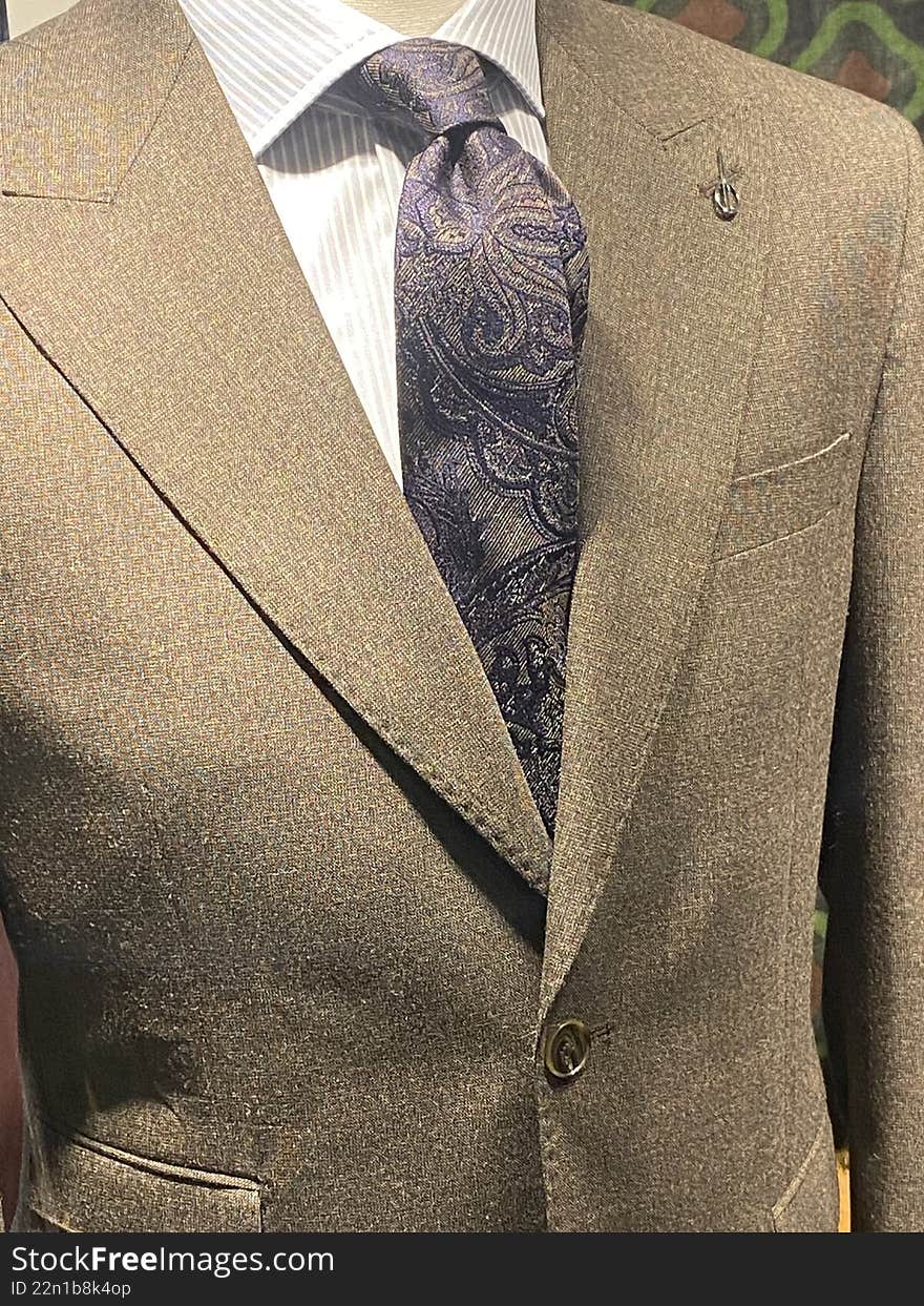 elegant brown jacket with shirt and tie