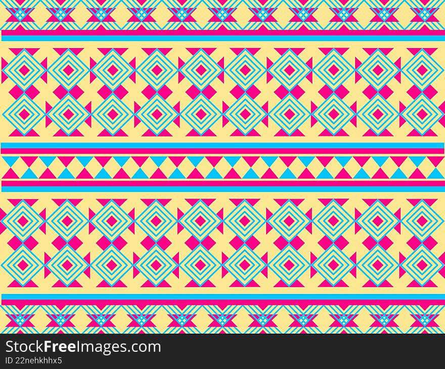 Geometric Ethnic Tribal seamless pattern with sky blue, pink on yellow background. design for wrap paper, wallpaper, textile, fabr