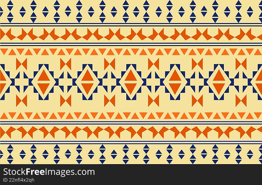 Geometric seamless patterns Aztec Navajo Native American tribal ethnic. Orange and blue. Great for textile printing, fabric, paper