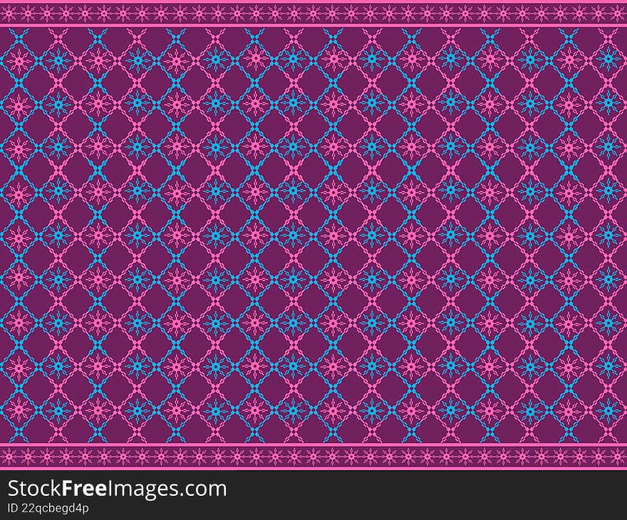 A vibrant geometric floral pattern with strong symmetry and color seamless pattern background.