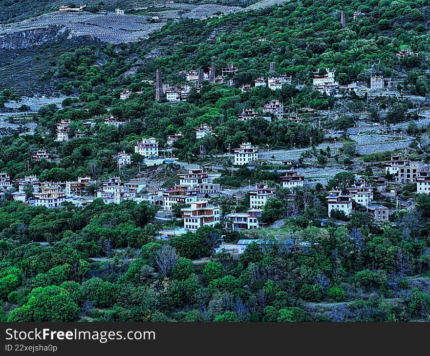 Aerial photography of Danba Zangzhai