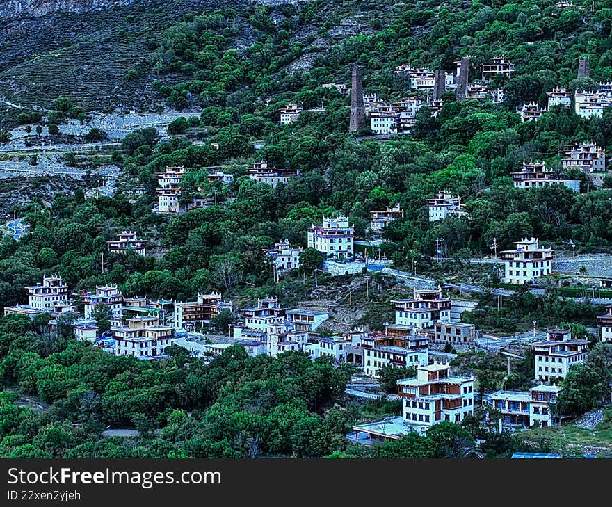 Aerial photography of Danba Zangzhai