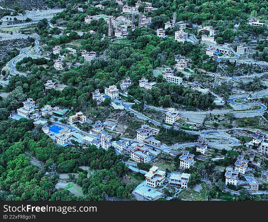 Aerial photography of Danba Zangzhai