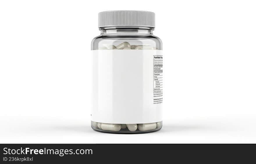 Clear bottle of white pills