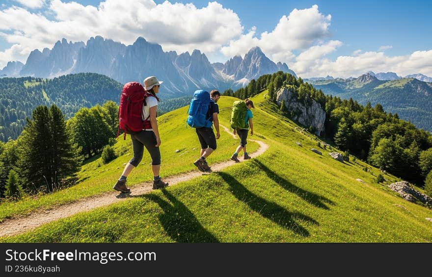Hikers enjoying scenic mountain trail