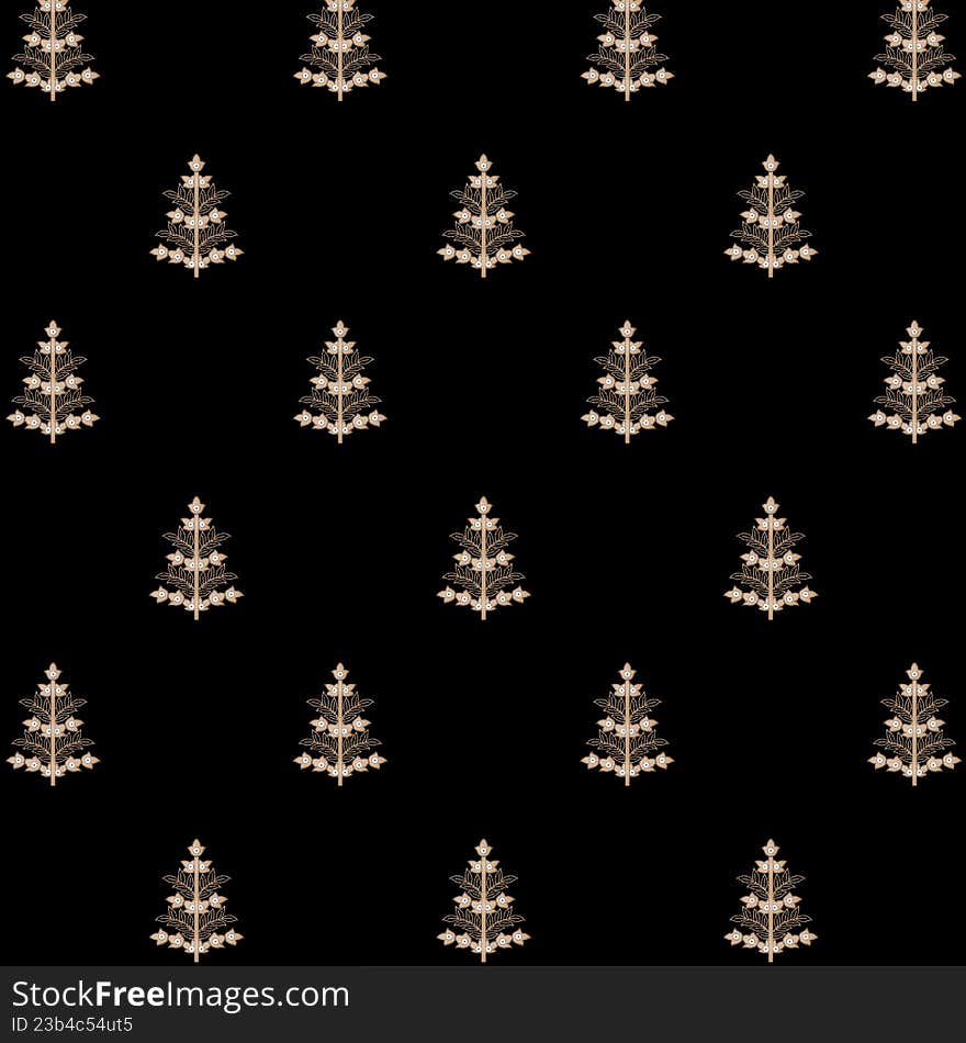 This image displays a seamless textile pattern featuring repeated motifs that resemble small trees or stylized floral patterns, se