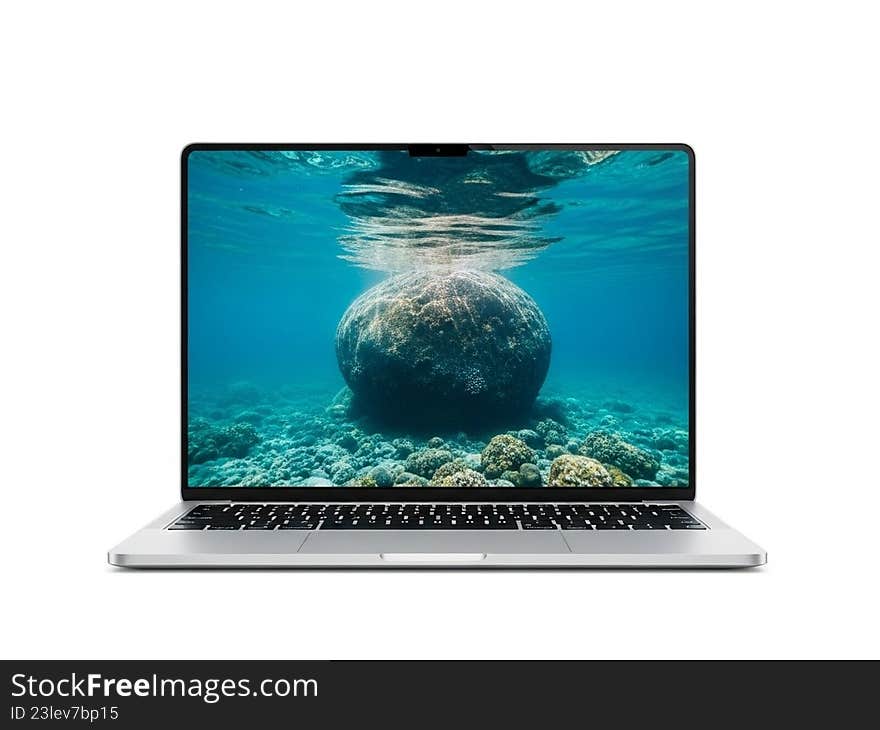 Underwater scene on laptop screen