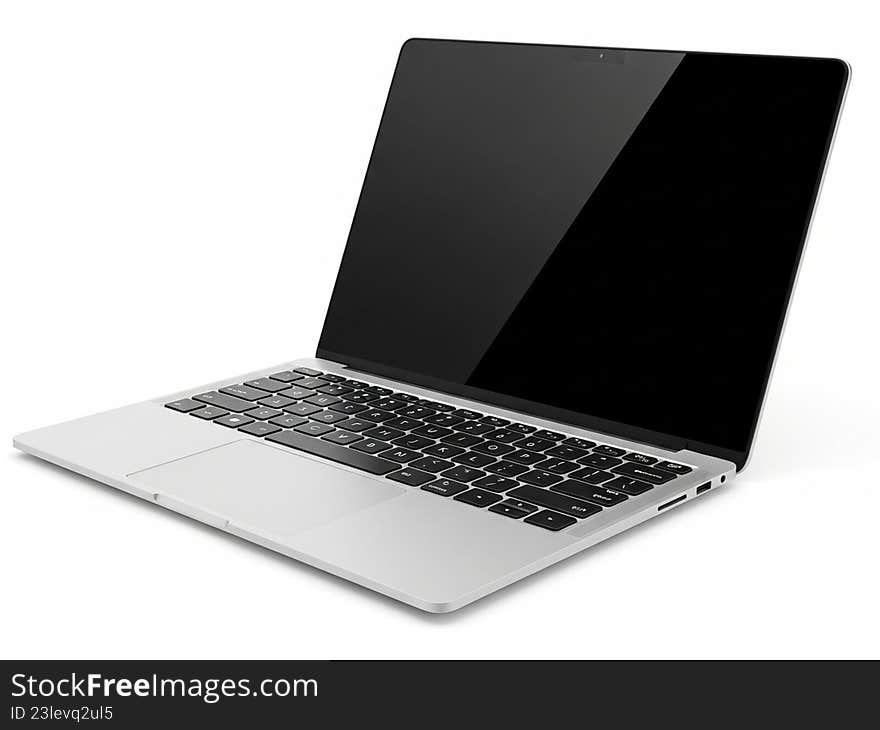 Modern silver laptop with black keyboard
