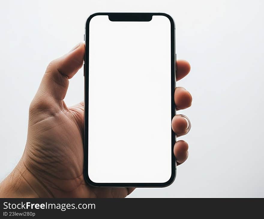Hand holding blank smartphone