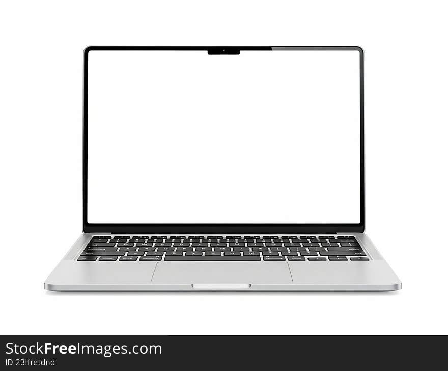 Modern silver laptop with black keyboard