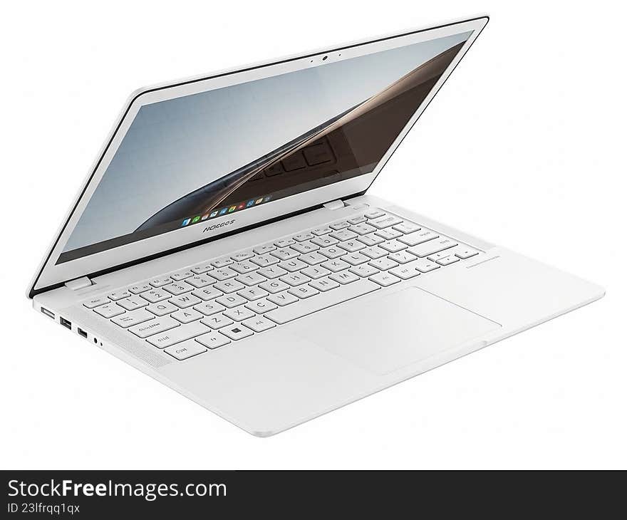 Modern white laptop with open screen