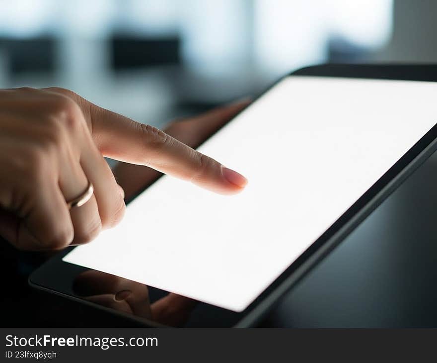 Person interacting with tablet device