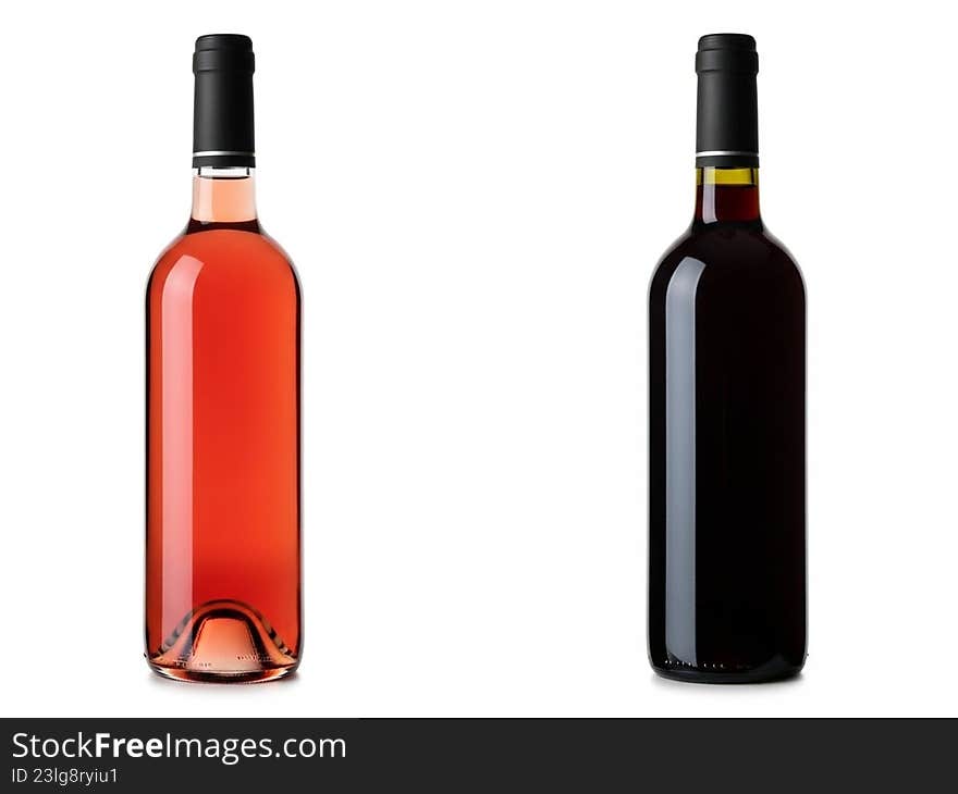 Two wine bottles, one red and one white