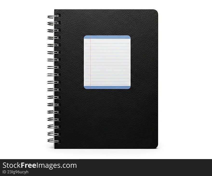 Black spiral notebook with white paper pocket