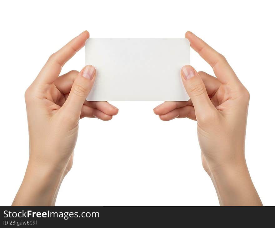 Hands holding blank card