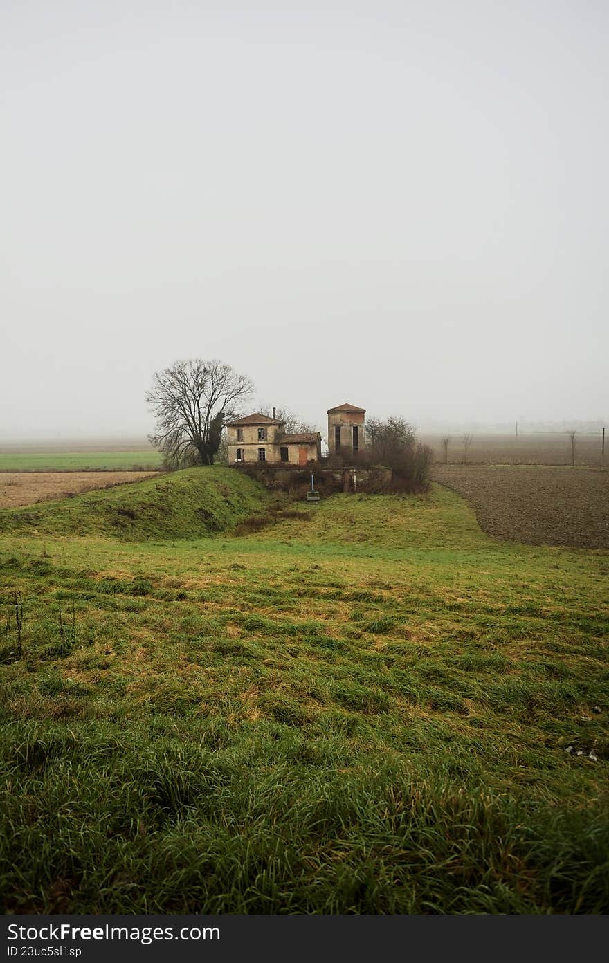 Abandoned building in a field