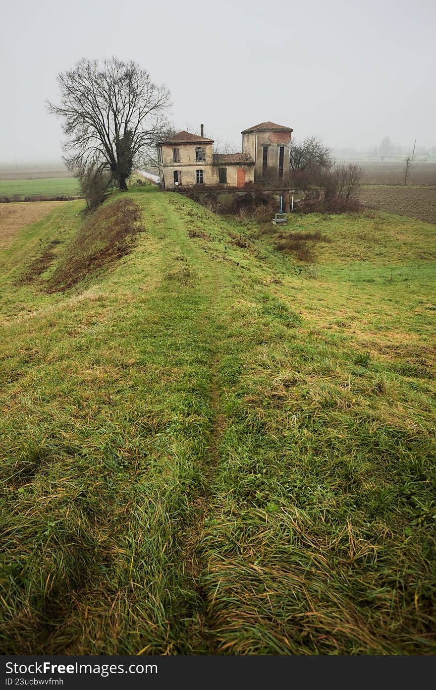 Abandoned building in a field