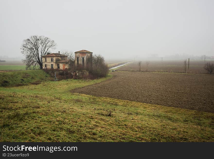 Abandoned building in a field