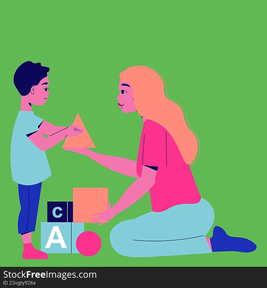 Illustration design of teacher teaching her kid