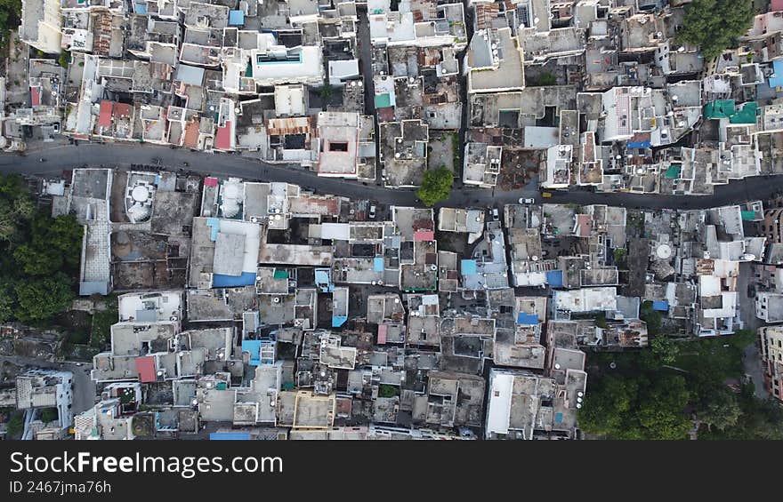 Top down shot of a crowded city