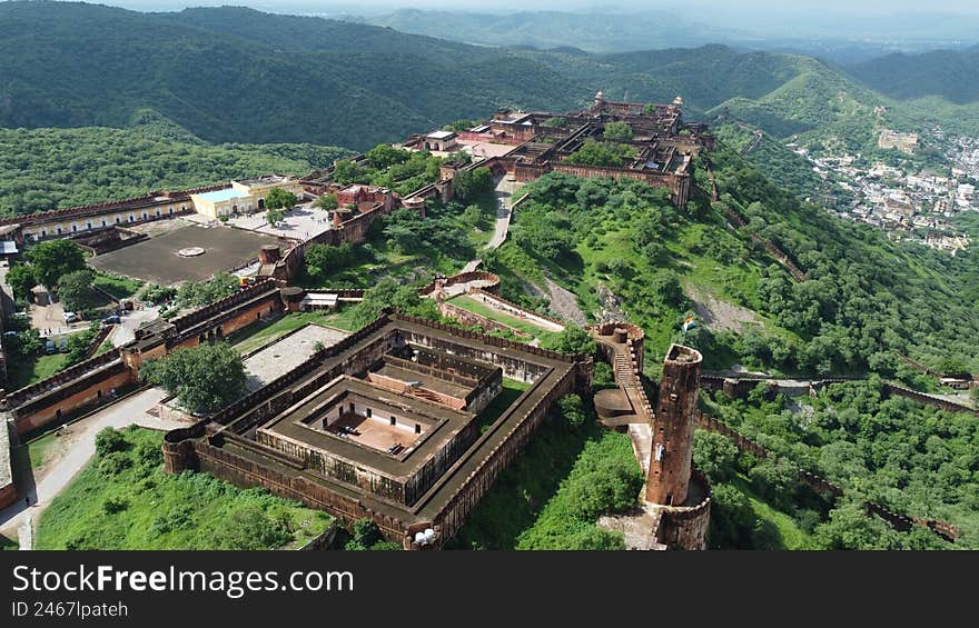Jaigarh fort top view with mountains