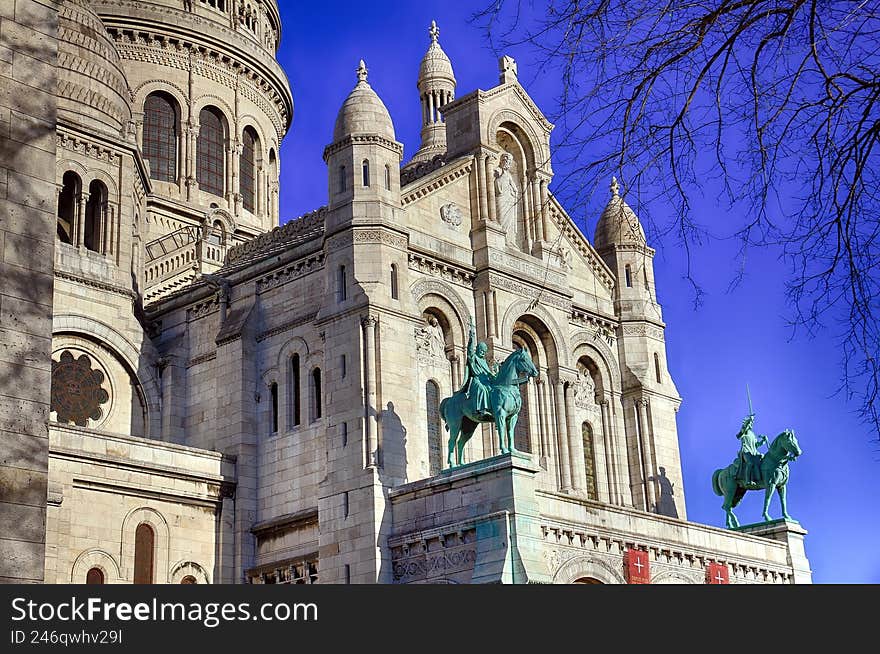 Exterior of the impressive Sacre-Coeur Basilica in Montmartre, Paris, France.