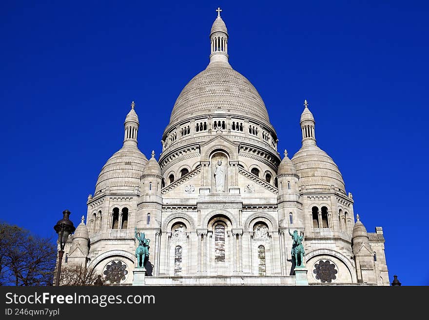 Exterior of the impressive Sacre-Coeur Basilica in Montmartre, Paris, France.