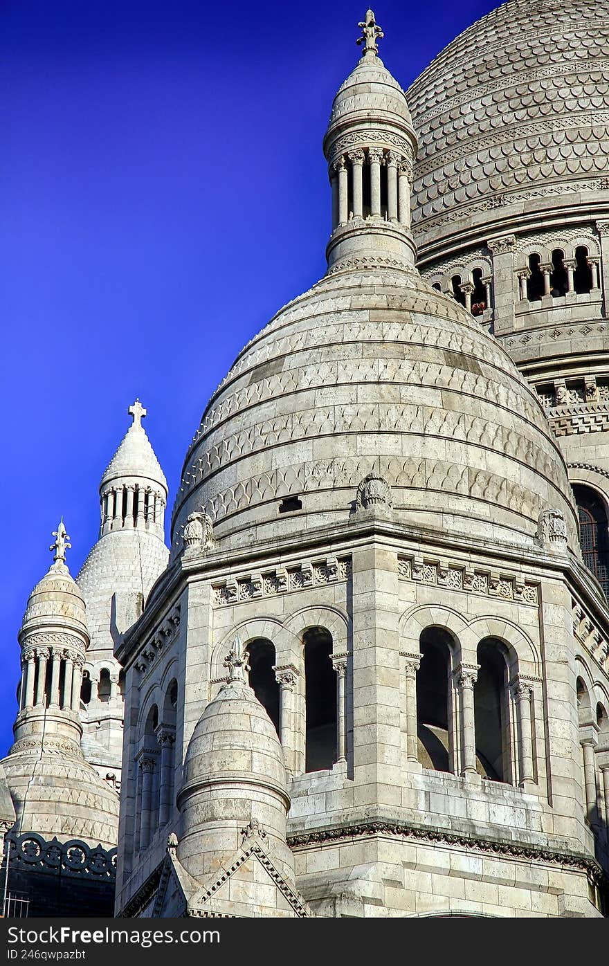 Exterior of the impressive Sacre-Coeur Basilica in Montmartre, Paris, France.