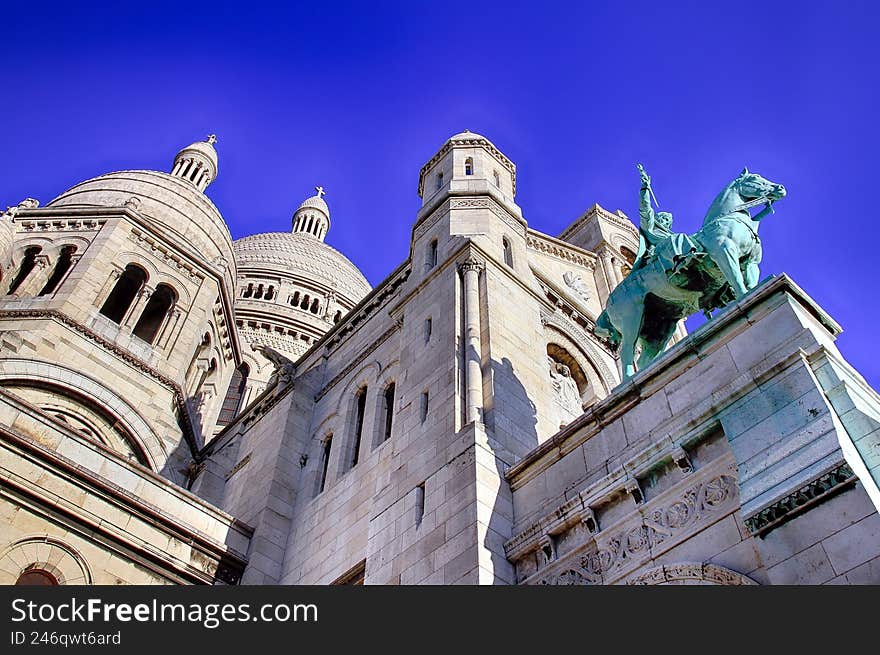 Exterior of the impressive Sacre-Coeur Basilica in Montmartre, Paris, France.