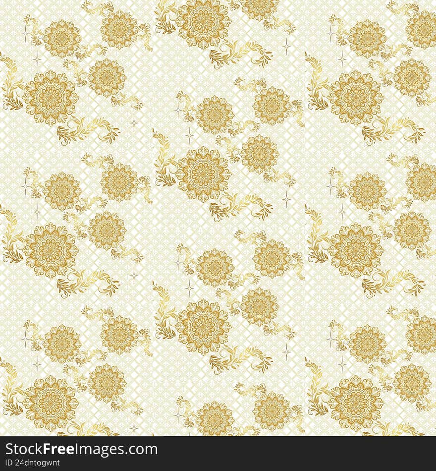 Elegant luxury seamless pattern featuring detailed gold mandala ornaments combined with decorative leaves and geometric background. Ideal for premium packaging, wallpaper, fabric, Islamic design, wedding stationery, branding, and luxury backgrounds. Elegant luxury seamless pattern featuring detailed gold mandala ornaments combined with decorative leaves and geometric background. Ideal for premium packaging, wallpaper, fabric, Islamic design, wedding stationery, branding, and luxury backgrounds.