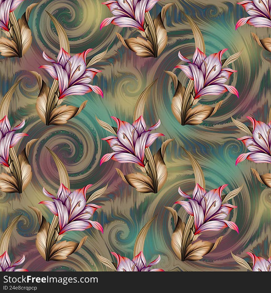 seamless allover floral pattern with multicolor fractal effect abstract background for digital print