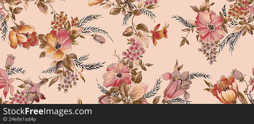 seamless watercolor flower design with digital texture