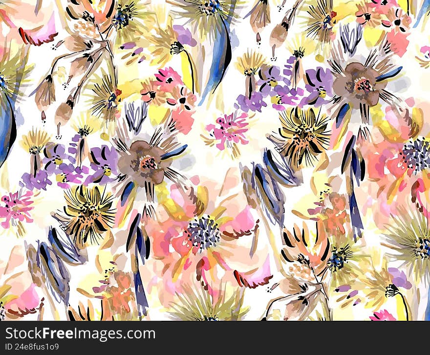 Beautiful and charming abstract allover floral design for textile factory