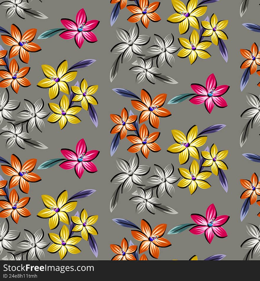Botanical colorful floral seamless pattern with abstract gray background