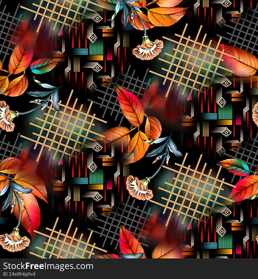 Seamless floral allover design beautiful artistic geometric background