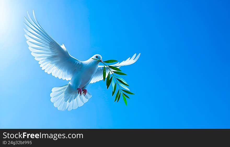 White Peace Dove Carrying Olive Branch Symbol Hope Freedom.