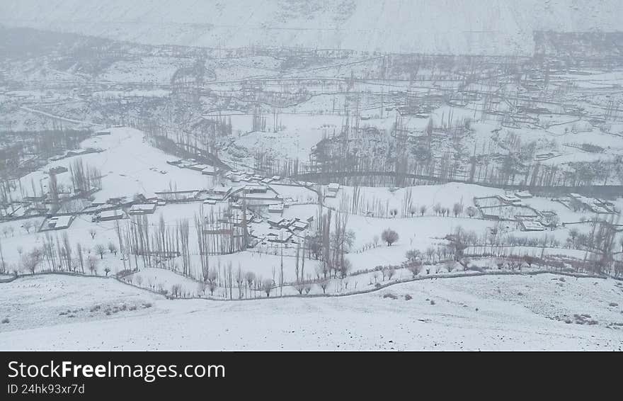 Winter snow fall in the backward region of Gilgit Baltistan Pakistan