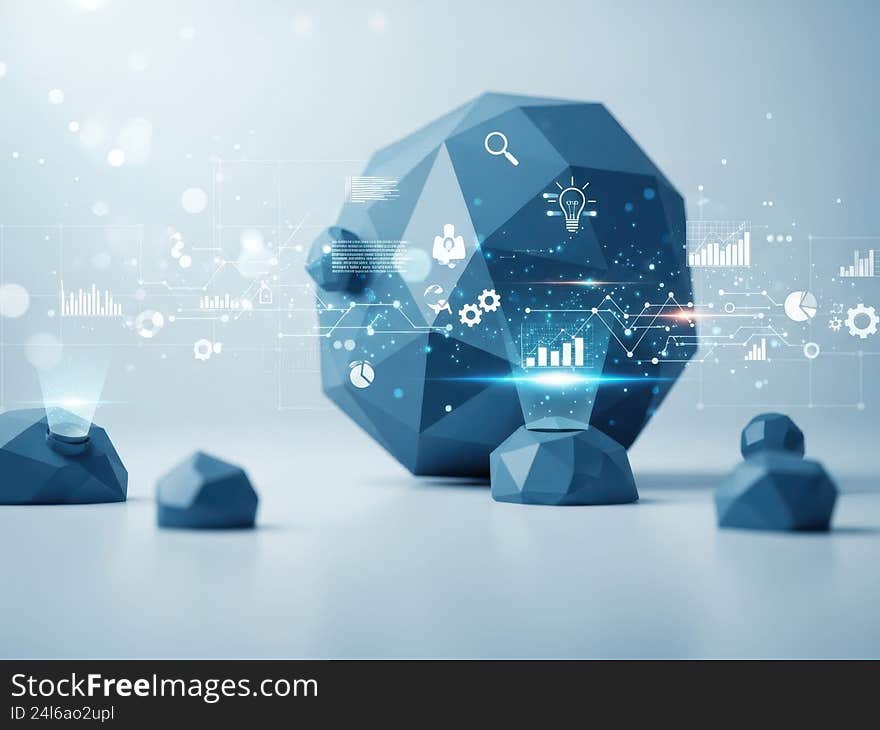 Futuristic geometric robot displaying data and ideas. Futuristic geometric robot displaying data and ideas