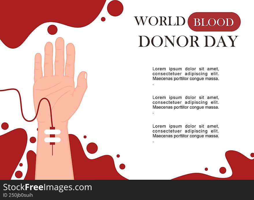World Blood Donor Day Poster with Human Hand and Transfusion Tube for Healthcare Concept