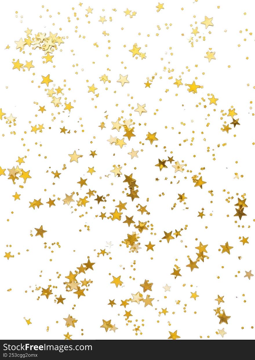 Golden stars scattered across a pure white background