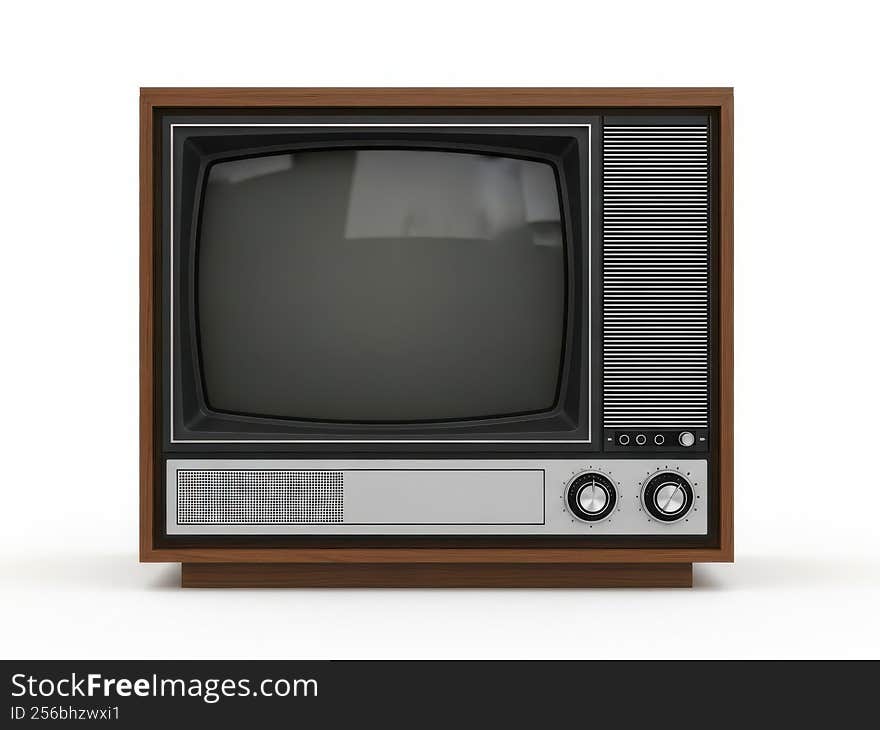The image depicts a vintage television set with a classic design. The television has a wooden frame and a rectangular screen. The screen is turned off, displaying a dark surface. On the right side of the television, there is a vertical speaker grille. Below the screen, there are two knobs for adjusting settings and a larger rectangular area that appears to be the control panel. The overall design. The image depicts a vintage television set with a classic design. The television has a wooden frame and a rectangular screen. The screen is turned off, displaying a dark surface. On the right side of the television, there is a vertical speaker grille. Below the screen, there are two knobs for adjusting settings and a larger rectangular area that appears to be the control panel. The overall design