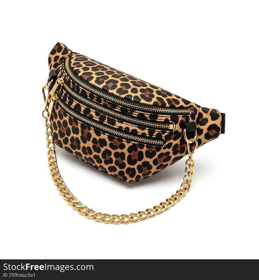 Stylish leopard print fanny pack with gold chain strap