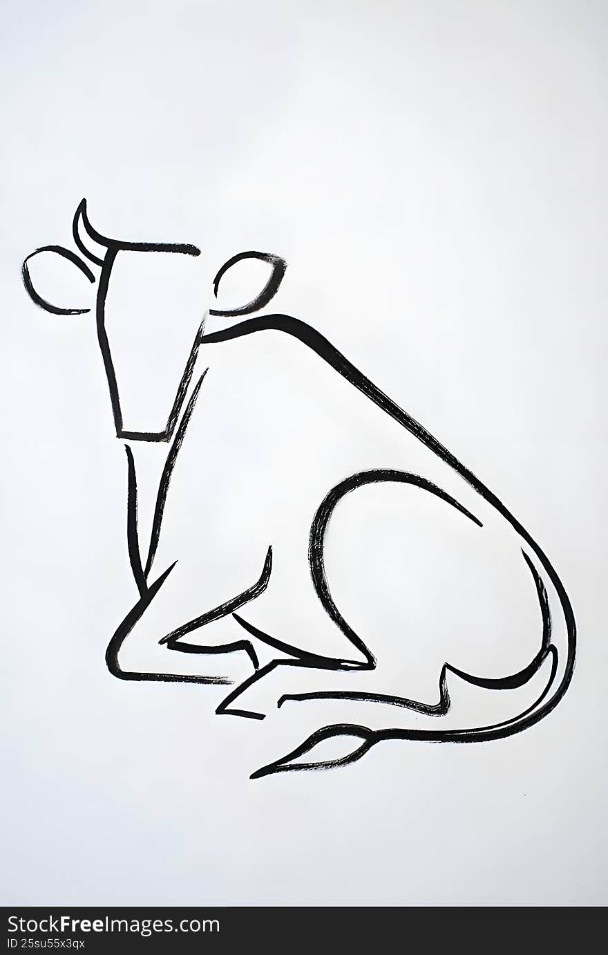 Stylized continuous line drawing of a sitting cow. Abstract and modern aesthetic animal illustration suitable for contemporary branding and minimalist decor.