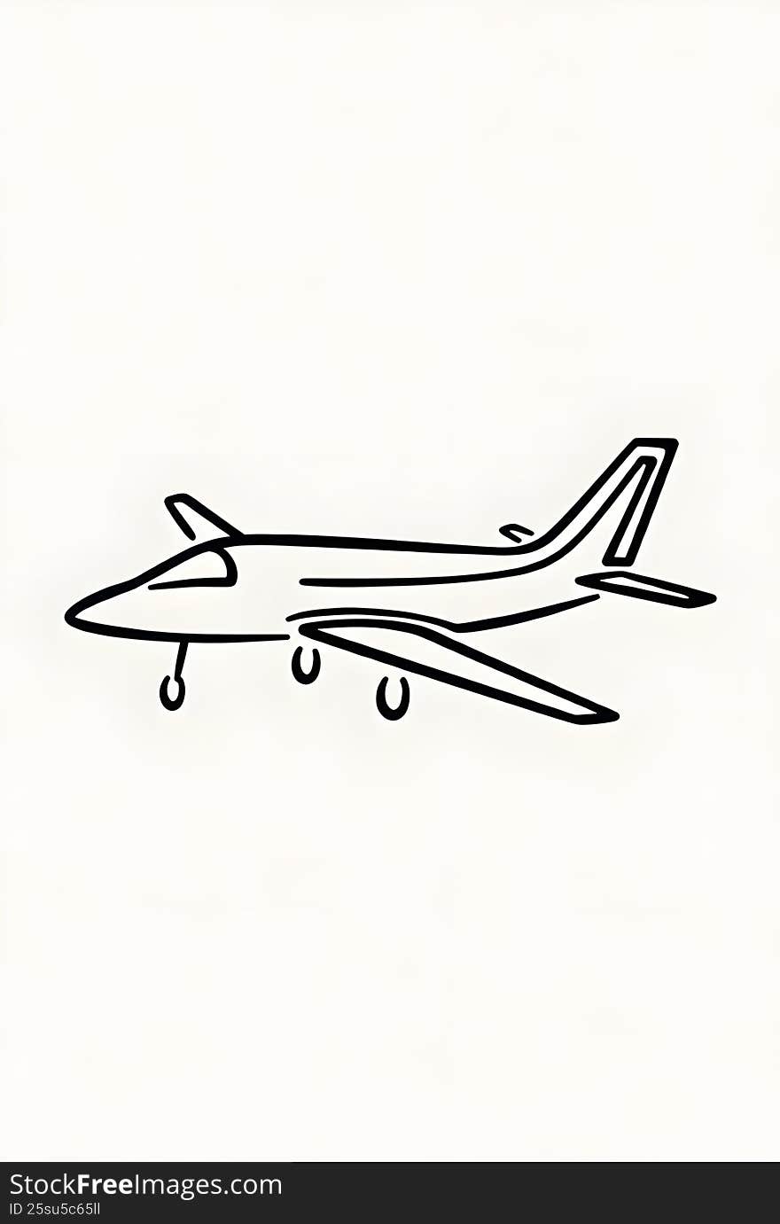 Minimalist line art of a private jet or small passenger airplane. Clean -style drawing of an aircraft with landing gear, perfect for travel or aviation-related designs.